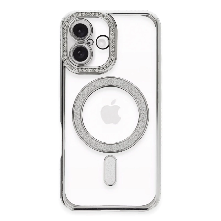 BFS  iPhone 16 Plus Kılıf Joke Simli Magneticsafe Kılıf - Gümüş