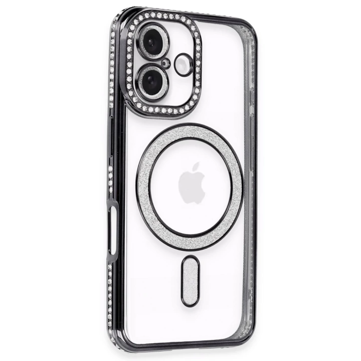 BFS  iPhone 16 Plus Kılıf Joke Simli Magneticsafe Kılıf - Siyah