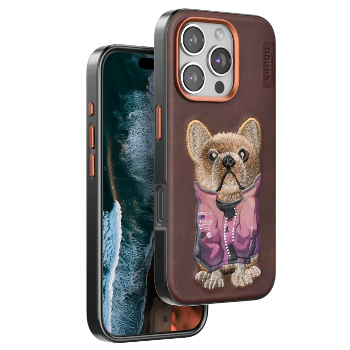 BFS  iPhone 16 Pro Cute Desenli Kapak - Koyu Kahve