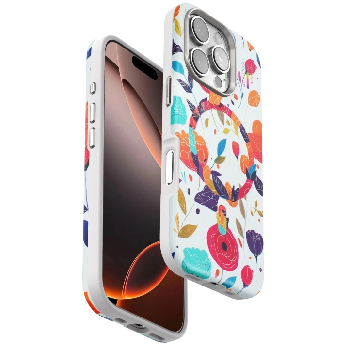 BFS  iPhone 16 Pro Flower Series Magsafe Kapak - Beyaz