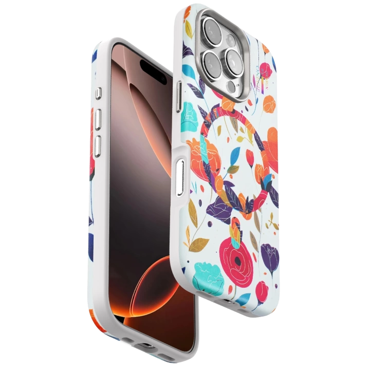 BFS  iPhone 16 Pro Flower Series Magsafe Kapak - Beyaz