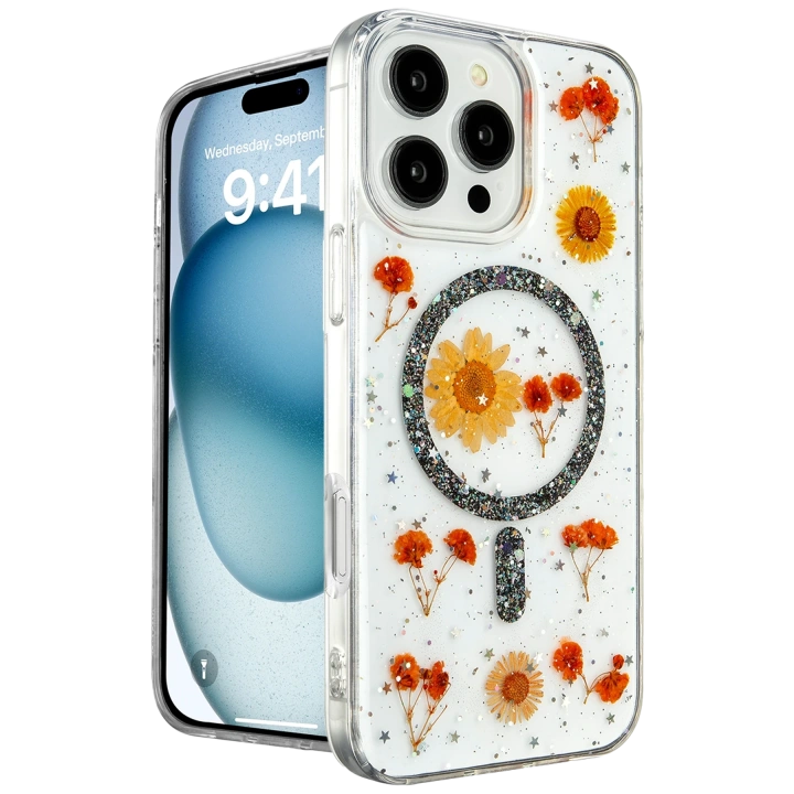 BFS  iPhone 16 Pro Kılıf Daisy Simli Magsafe Kapak - Siyah