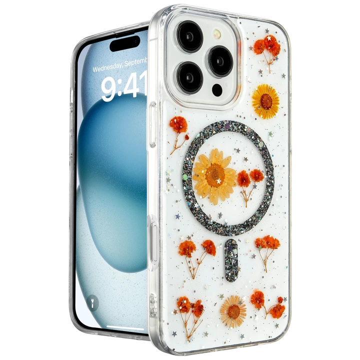 BFS  iPhone 16 Pro Kılıf Daisy Simli Magsafe Kapak - Siyah
