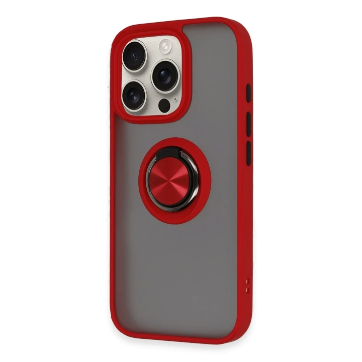 BFS  iPhone 16 Pro Kılıf Montreal Yüzüklü Silikon Kapak - Kırmızı