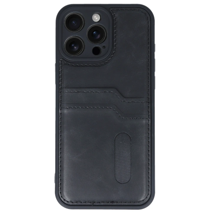 BFS  iPhone 16 Pro Kılıf Sara Kartvizitli Deri Kılıf - Siyah