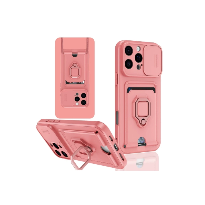 BFS  iPhone 16 Pro Kılıf Zuma Kartvizitli Yüzüklü Silikon - Pembe