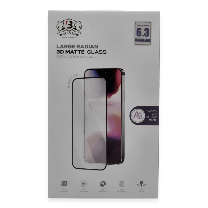 BFS  iPhone 16 Pro Max Bilvis 3D Mat Cam Ekran Koruyucu
