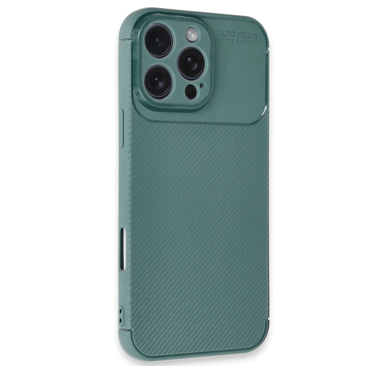 BFS  iPhone 16 Pro Max Kılıf Auto Focus Karbon Kapak - Koyu Yeşil