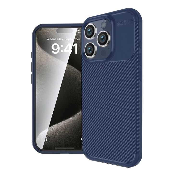 BFS  iPhone 16 Pro Max Kılıf Auto Focus Karbon Kapak - Lacivert