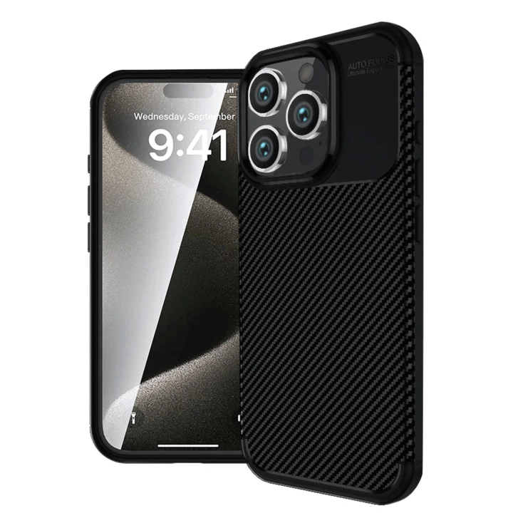 BFS  iPhone 16 Pro Max Kılıf Auto Focus Karbon Kapak - Siyah