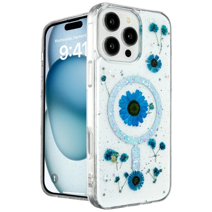 BFS  iPhone 16 Pro Max Kılıf Daisy Simli Magsafe Kapak - Mavi