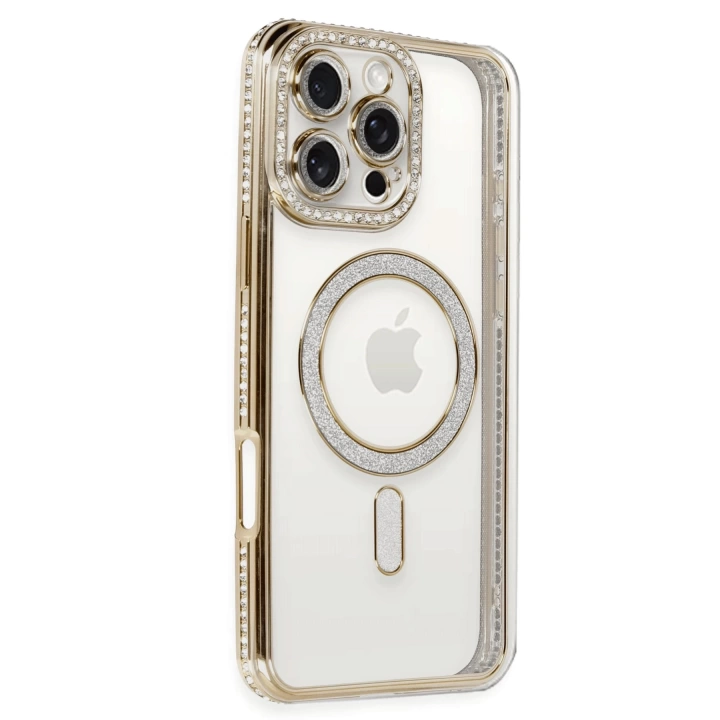 BFS  iPhone 16 Pro Max Kılıf Joke Simli Magneticsafe Kılıf - Gold