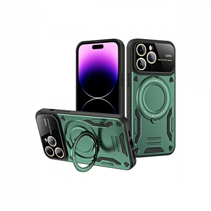 BFS  iPhone 16 Pro Max Kılıf Joy Lens Standlı Kapak - Koyu Yeşil