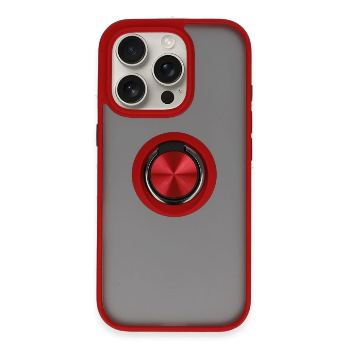 BFS  iPhone 16 Pro Max Kılıf Montreal Yüzüklü Silikon Kapak - Kırmızı