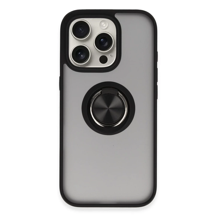 BFS  iPhone 16 Pro Max Kılıf Montreal Yüzüklü Silikon Kapak - Siyah