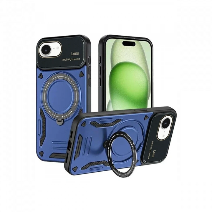 BFS  iPhone 16E Kılıf Joy Lens Standlı Kapak - Lacivert