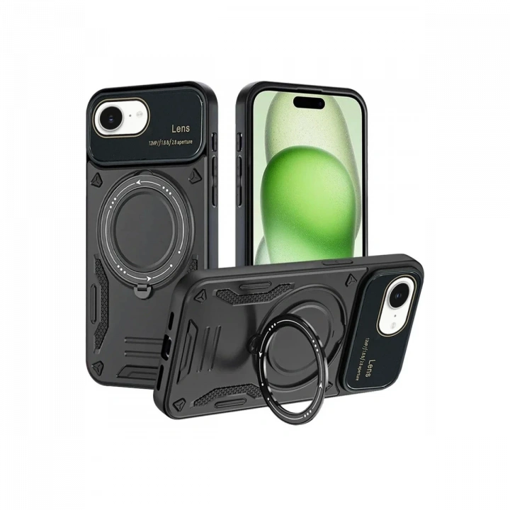 BFS  iPhone 16E Kılıf Joy Lens Standlı Kapak - Siyah