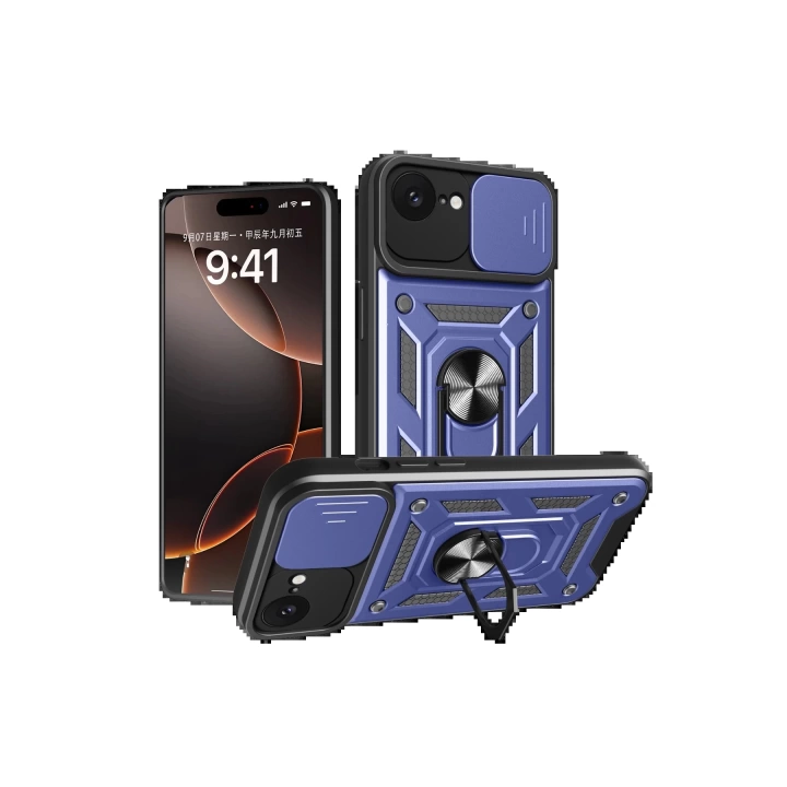BFS  iPhone 16E Kılıf Pars Lens Yüzüklü Silikon - Lacivert