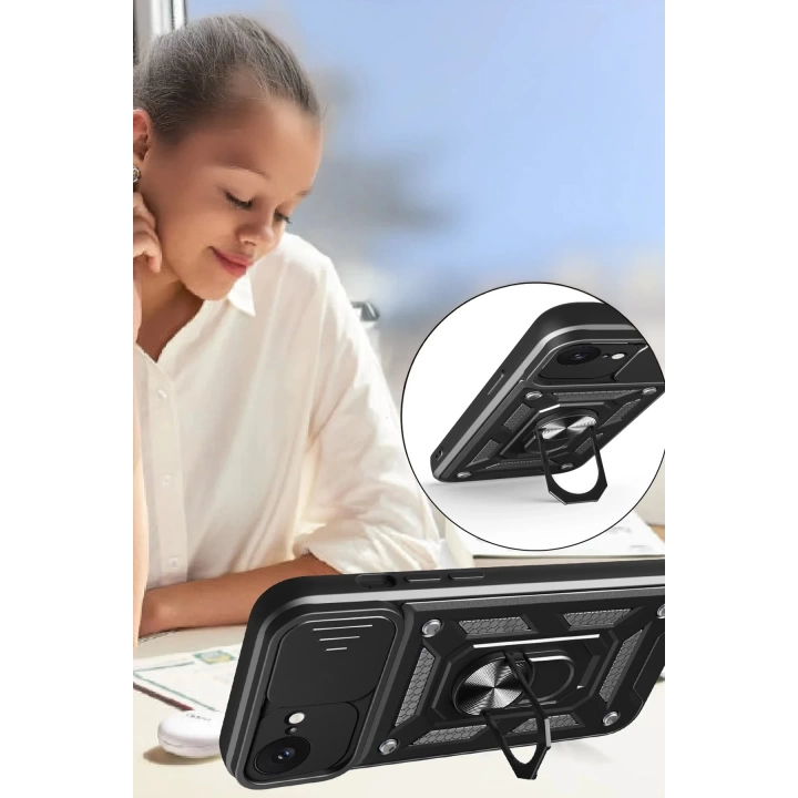 BFS  iPhone 16E Kılıf Pars Lens Yüzüklü Silikon - Yeşil