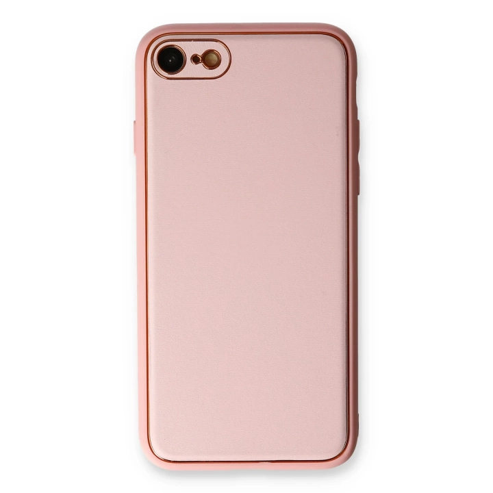 BFS  iPhone 7 Kılıf Coco Deri Silikon Kapak - Pudra