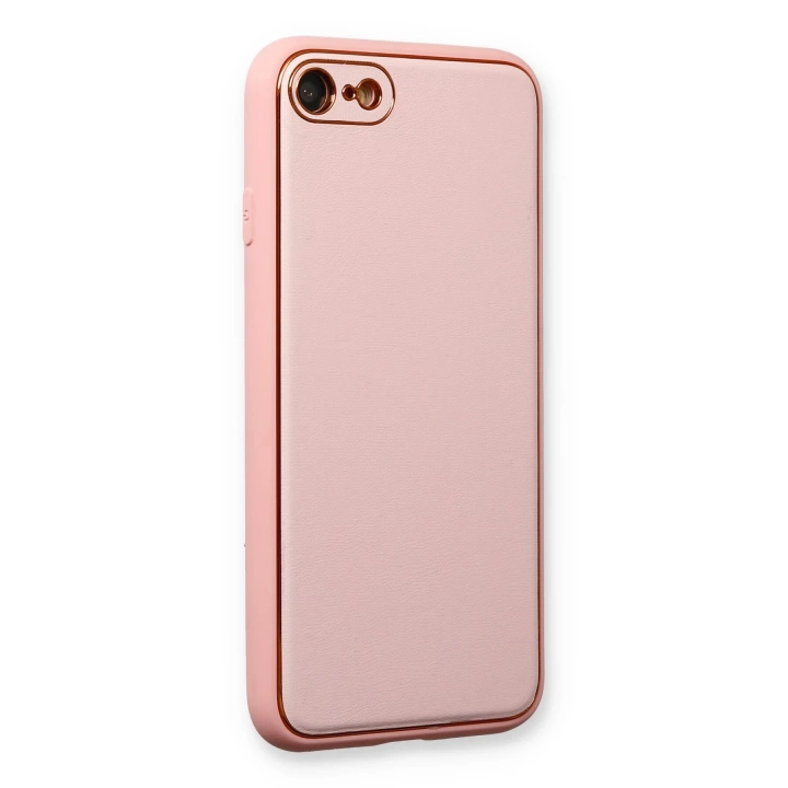 BFS  iPhone 7 Kılıf Coco Deri Silikon Kapak - Pudra