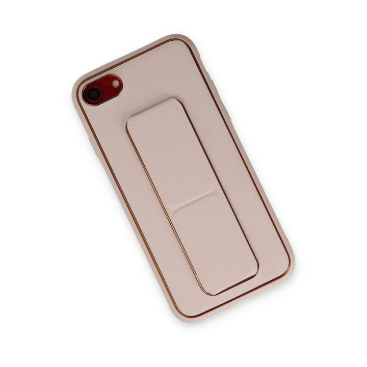 BFS  iPhone 7 Kılıf Coco Deri Standlı Kapak - Pudra