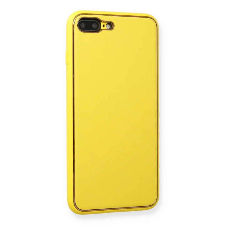 BFS  iPhone 7 Plus Kılıf Coco Deri Silikon Kapak - Sarı
