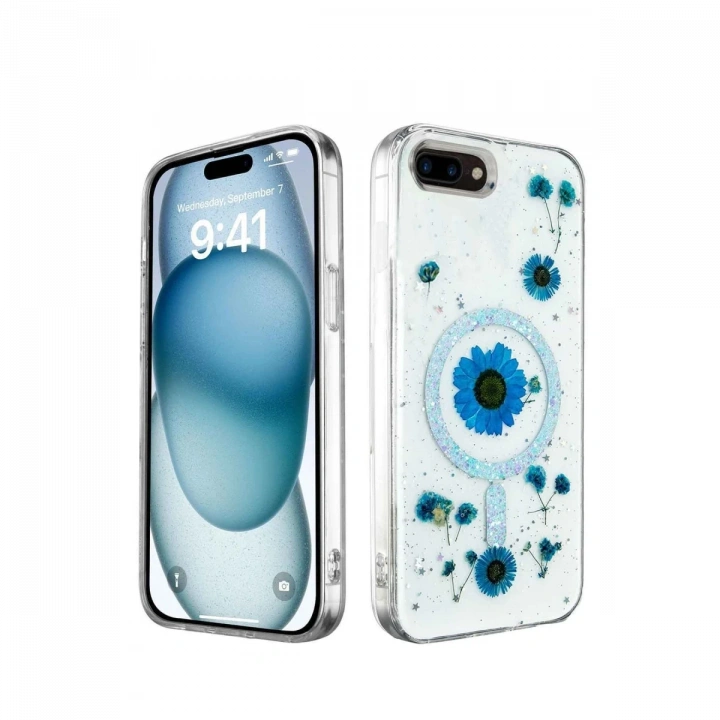 BFS  iPhone 7 Plus Kılıf Daisy Simli Magsafe Kapak - Mavi