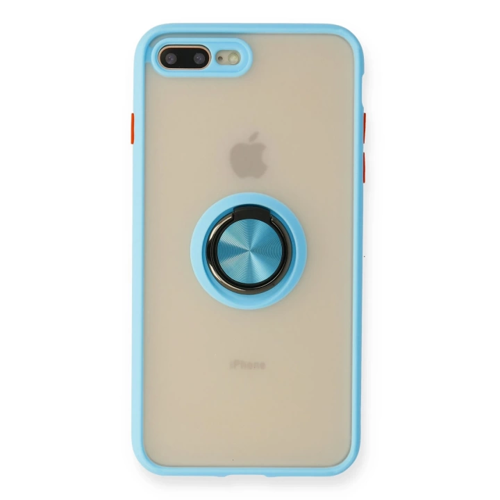 BFS  iPhone 7 Plus Kılıf Montreal Yüzüklü Silikon Kapak - Buz Mavi