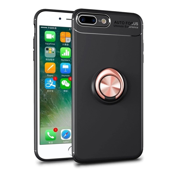 BFS  iPhone 7 Plus Kılıf Range Yüzüklü Silikon - Siyah-Gold