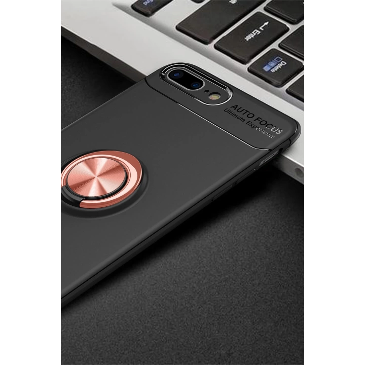 BFS  iPhone 7 Plus Kılıf Range Yüzüklü Silikon - Siyah-Gold