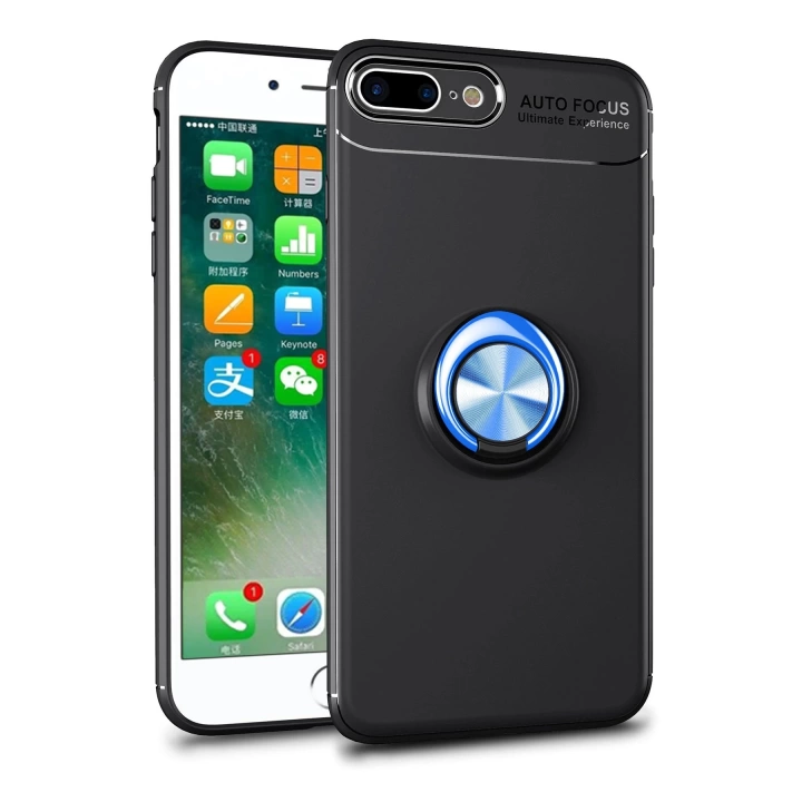 BFS  iPhone 7 Plus Kılıf Range Yüzüklü Silikon - Siyah-Mavi