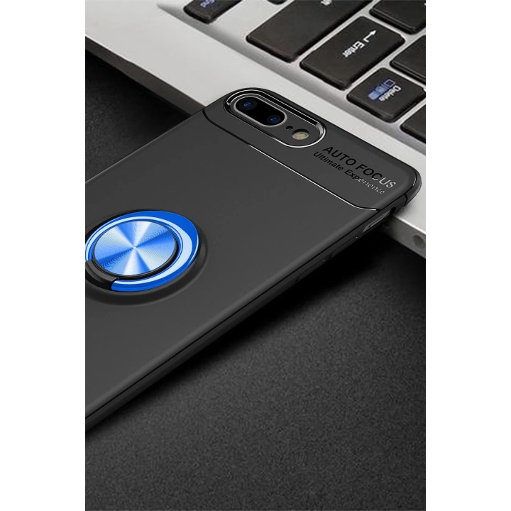 BFS  iPhone 7 Plus Kılıf Range Yüzüklü Silikon - Siyah-Mavi