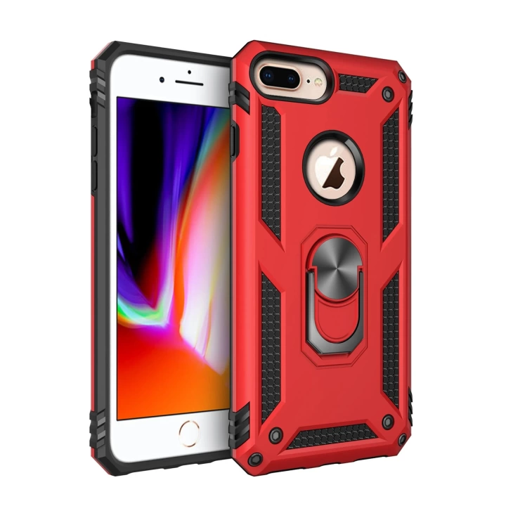 BFS  iPhone 7 Plus Kılıf Sofya Yüzüklü Silikon Kapak - Kırmızı