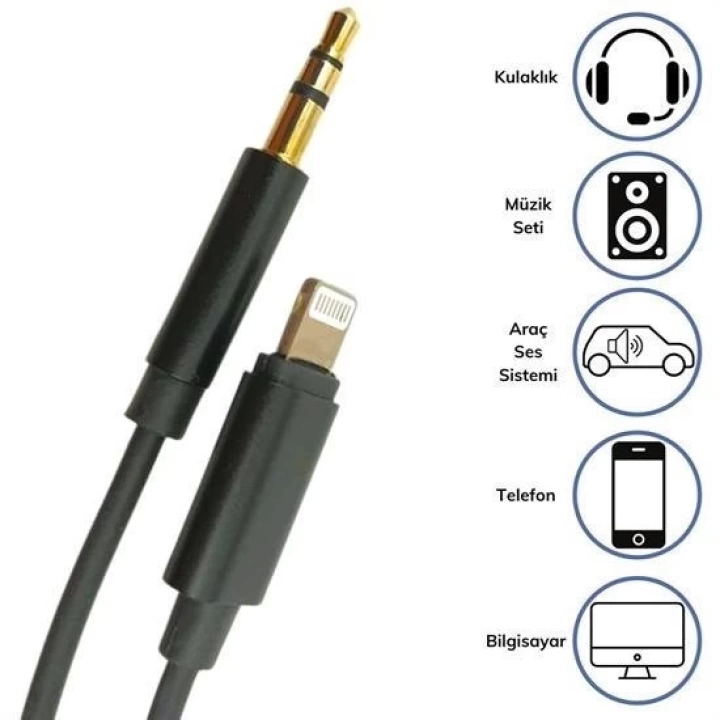 BFS  iPhone Lightning Aux Araç Dönüştürücü Ses Kablosu 35 mm Jack Girişli