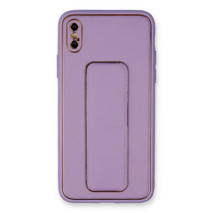 BFS  iPhone X Kılıf Coco Deri Standlı Kapak - Koyu Lila