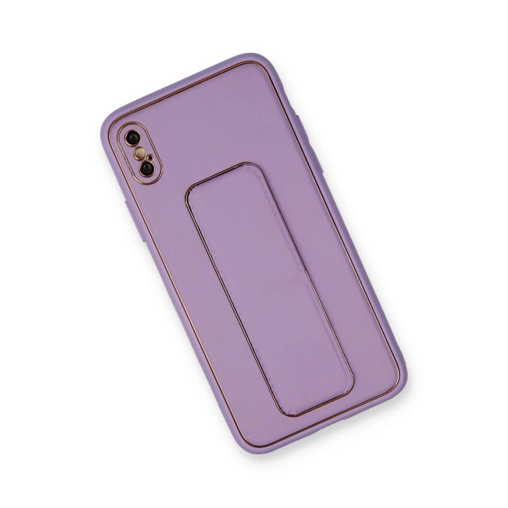BFS  iPhone X Kılıf Coco Deri Standlı Kapak - Koyu Lila