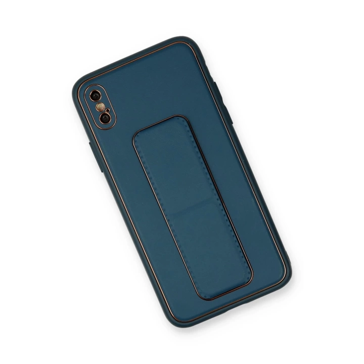 BFS  iPhone X Kılıf Coco Deri Standlı Kapak - Mavi