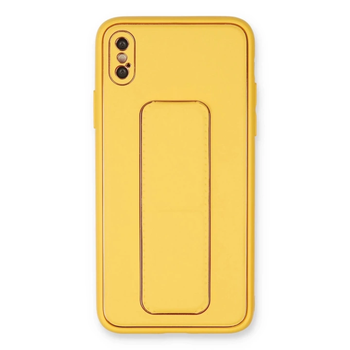 BFS  iPhone X Kılıf Coco Deri Standlı Kapak - Sarı