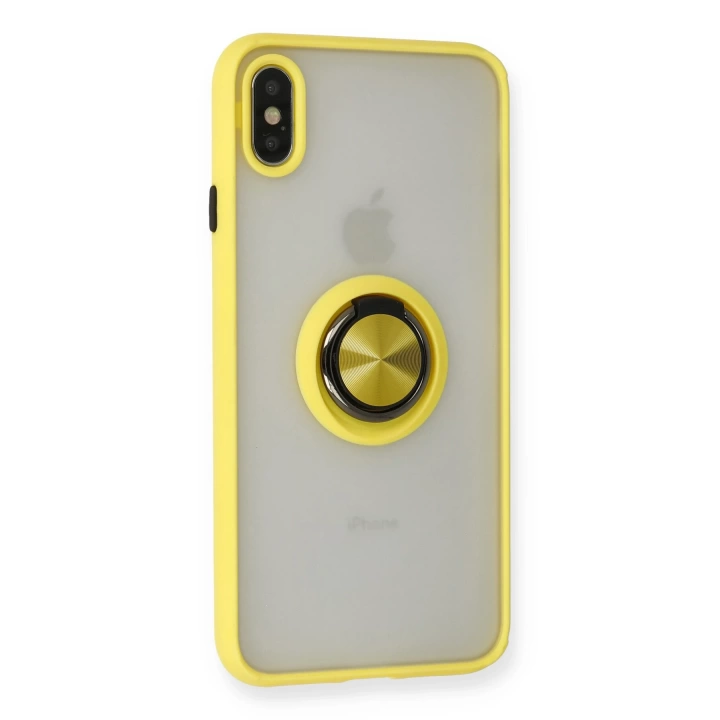 BFS  iPhone X Kılıf Montreal Yüzüklü Silikon Kapak - Sarı