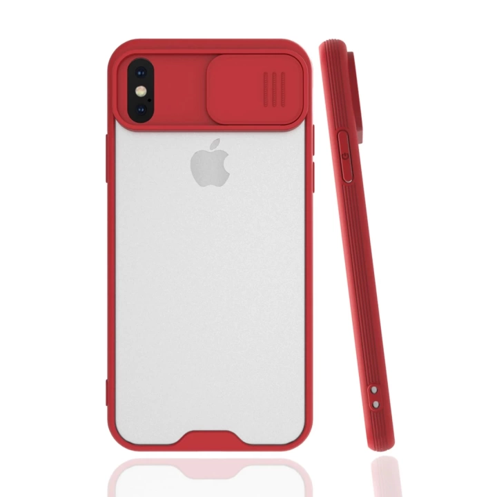 BFS  iPhone X Kılıf Platin Kamera Koruma Silikon - Kırmızı