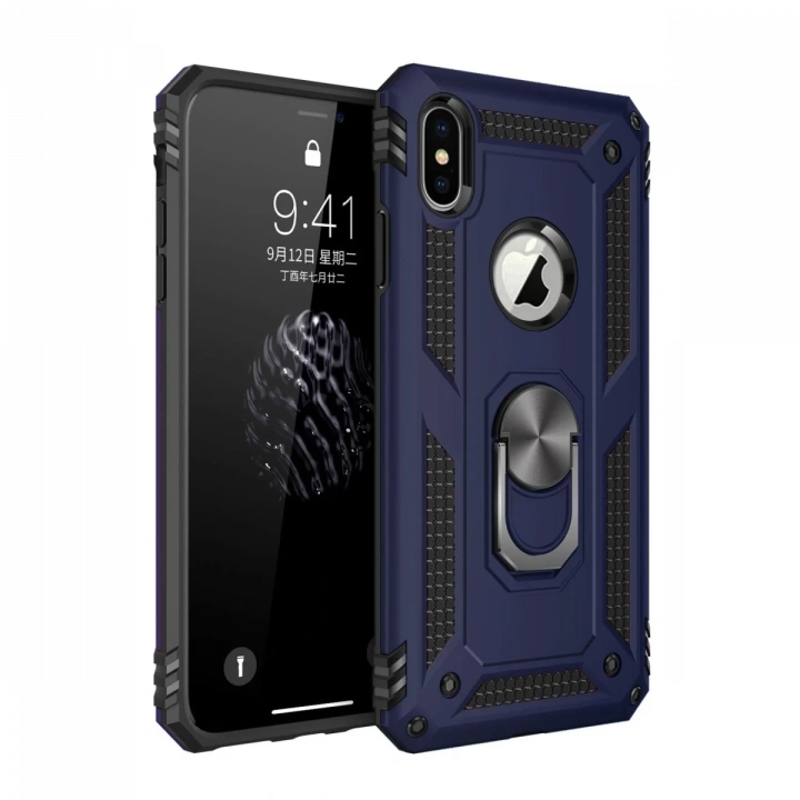 BFS  iPhone X Kılıf Sofya Yüzüklü Silikon Kapak - Lacivert