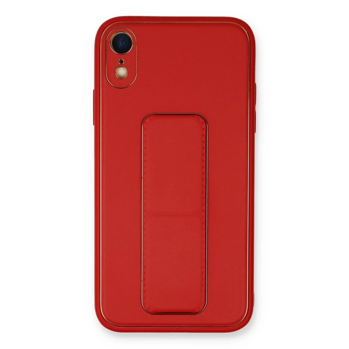BFS  iPhone XR Kılıf Coco Deri Standlı Kapak - Kırmızı