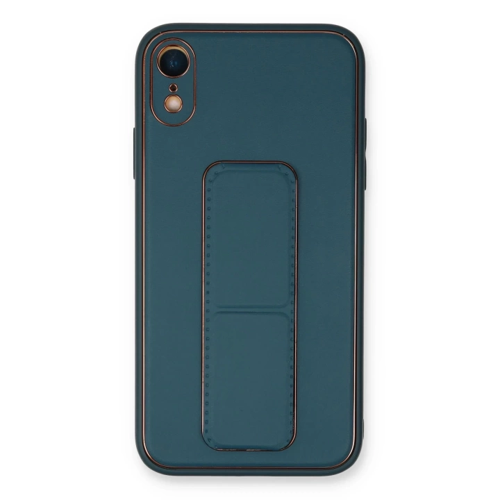 BFS  iPhone XR Kılıf Coco Deri Standlı Kapak - Mavi