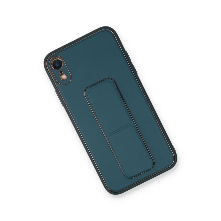 BFS  iPhone XR Kılıf Coco Deri Standlı Kapak - Mavi