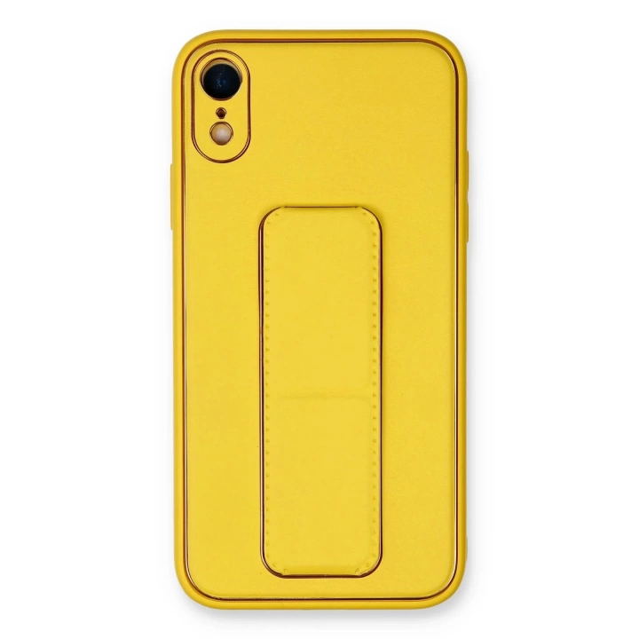 BFS  iPhone XR Kılıf Coco Deri Standlı Kapak - Sarı