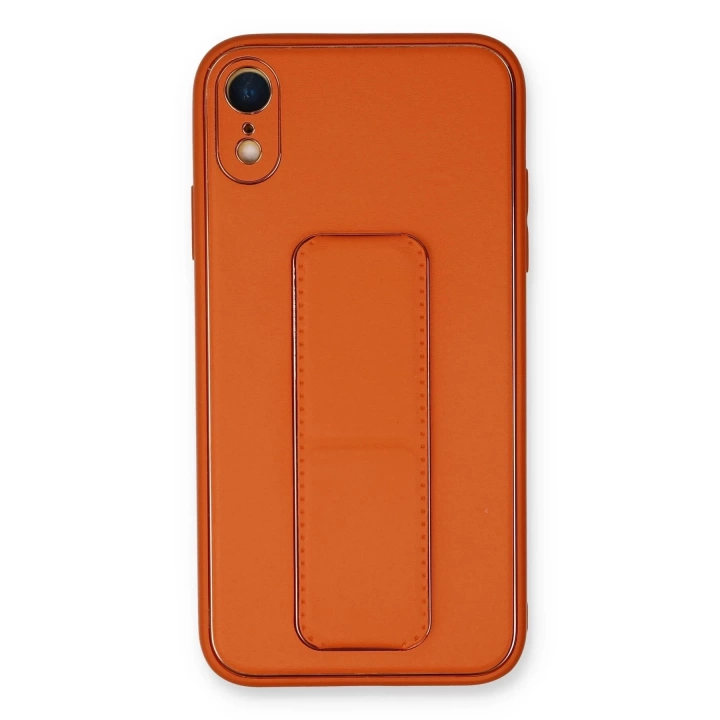 BFS  iPhone XR Kılıf Coco Deri Standlı Kapak - Turuncu