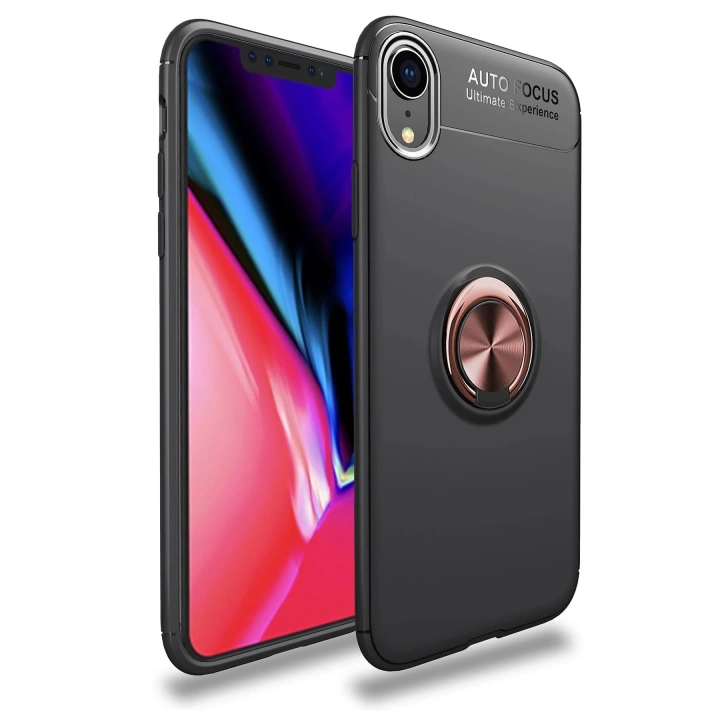 BFS  iPhone XR Kılıf Range Yüzüklü Silikon - Siyah-Gold