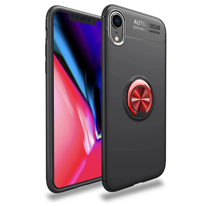 BFS  iPhone XR Kılıf Range Yüzüklü Silikon - Siyah-Kırmızı