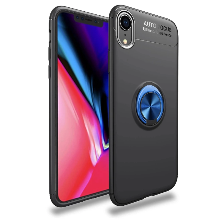 BFS  iPhone XR Kılıf Range Yüzüklü Silikon - Siyah-Mavi